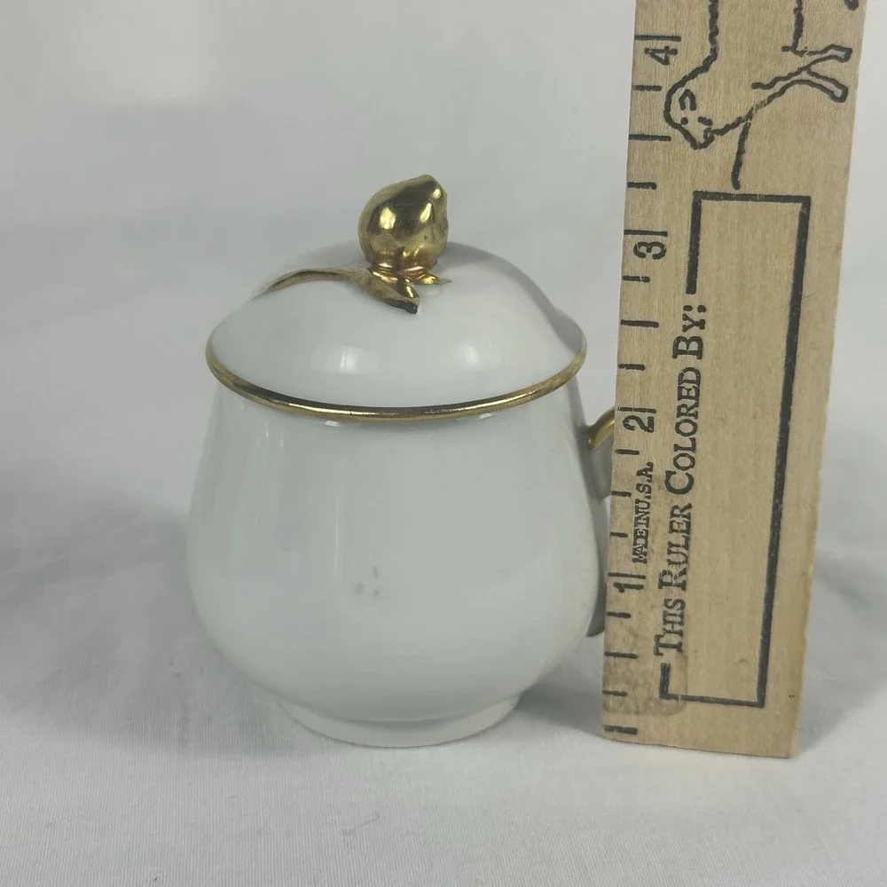 6 Antique Limoges Pot de Crème France Coiffe Porcelain White‎ And Gold